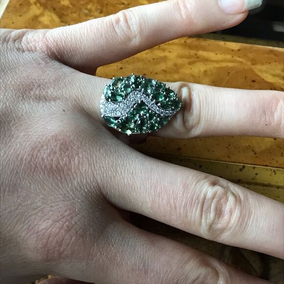 Natural Green Apatite Sterling Silver Artistic Ring Size 5 - Picture 2 of 8